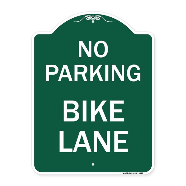 Signmission Designer Series Sign-No Parking Bike Lane, Green & White Aluminum Sign, 18" x 24", GW-1824-23629 A-DES-GW-1824-23629 - main